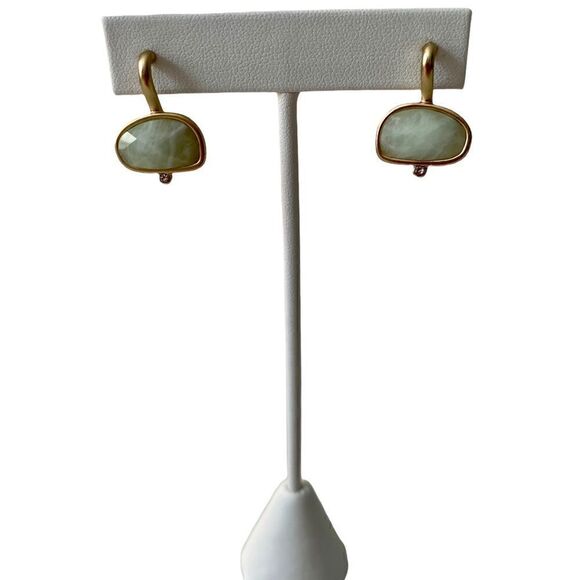 Lucky Brand Light Sea Foam Green(pearly) & Matte Gold Toned Oval Drop Earrings. - Picture 7 of 10